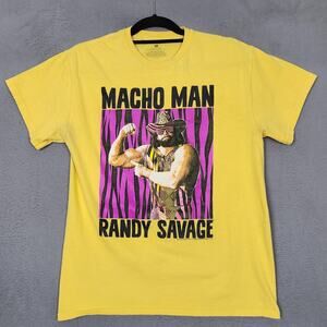Macho Man Randy Savage Shirt Youth Large Yellow Graphic Tagless Tee Wrestling
